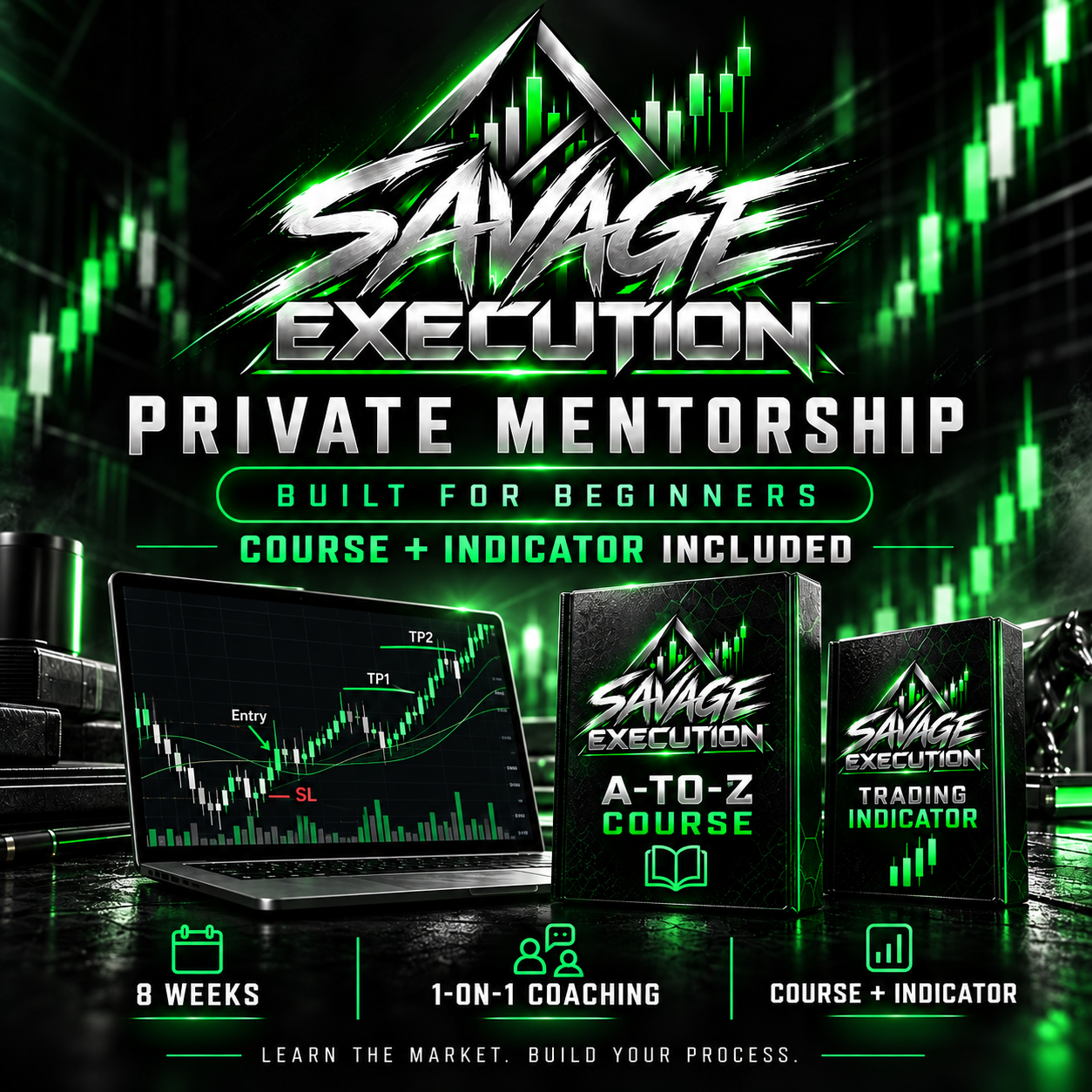 Savage Execution private mentorship for beginners: eight weeks of one-on-one coaching with A-to-Z course and trading indicator included